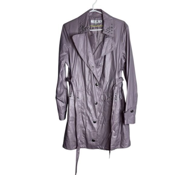 Via Spiga Women's Pinkest Rain Coat Studded Details Double Pockets Sash Spring - Picture 3 of 14